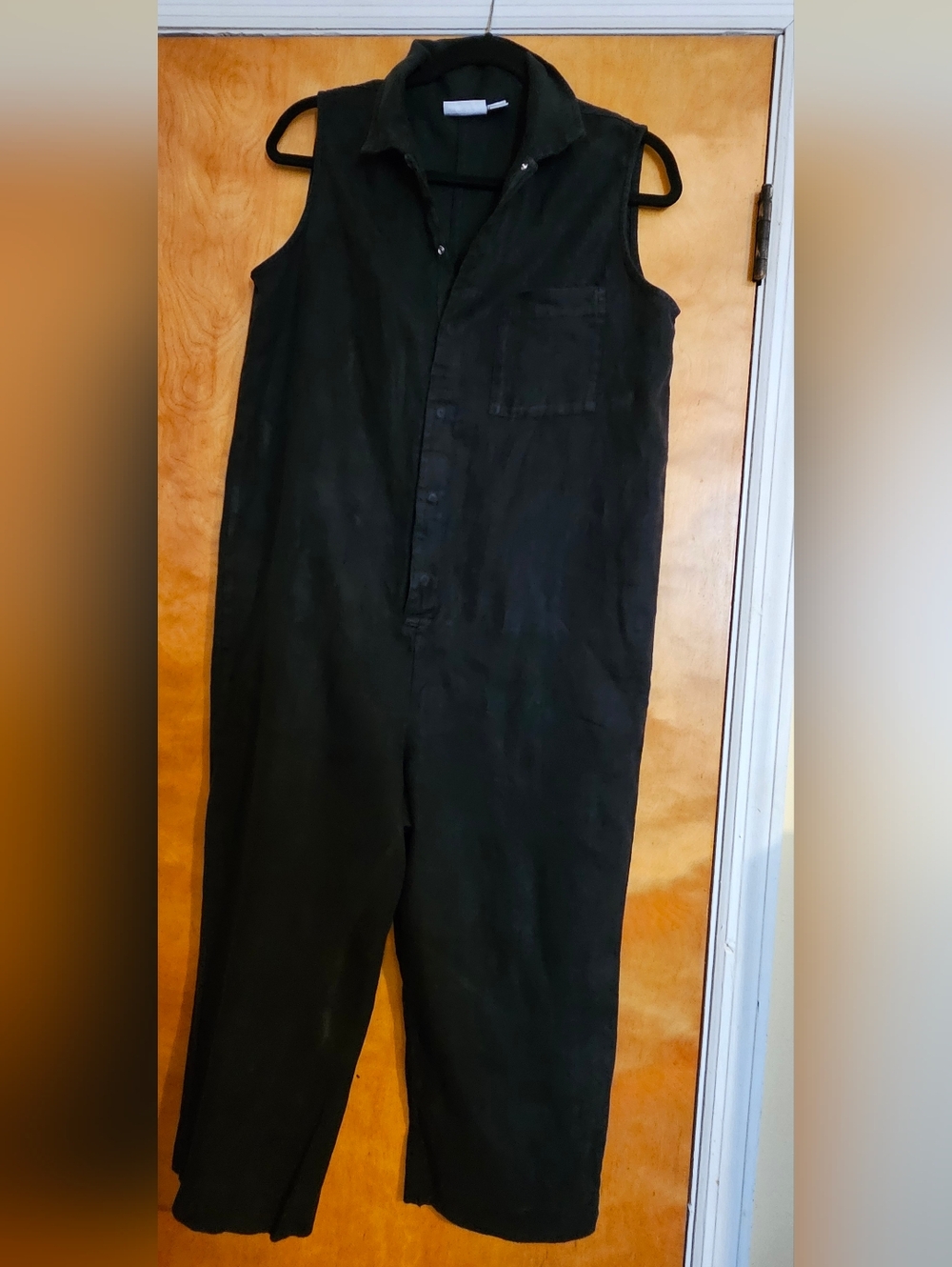 Chico's Black Sleeveless Button-Front Jumpsuit Blue Sz Med